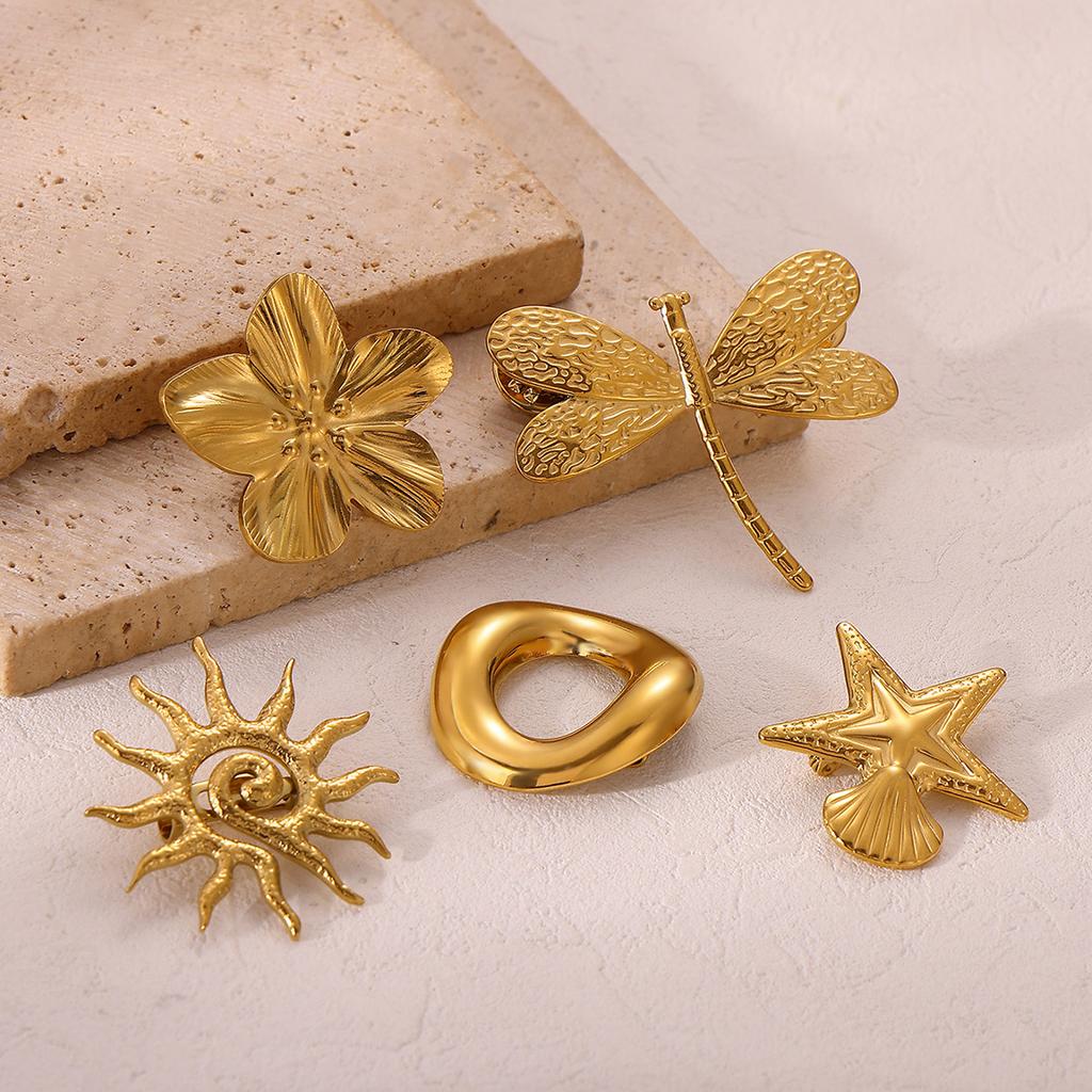 Spilla da Donna Elegante Colore Oro Decorazione Spirale Geometrica Fiore di Sole Spille Acciaio Inossidabile Impermeabile Gioielli per Feste Matrimoni