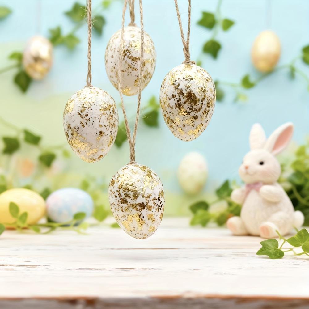 24 Piece Plastic Easter Silver/Golden Foil Egg Hanging Easter Decorative Ornament  Indoor
