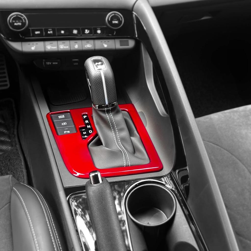 Carbon Fiber Style ABS Central Gear Shift Panel Cover Center Control Cover Trim Car Interior Parts Compatible with Hyundai Elantra N Line 2021-2025