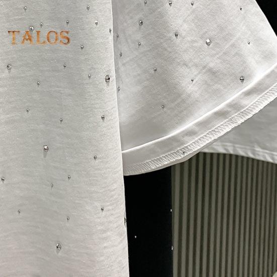 Summer Men T-shirt Rhinestone Decor Round Neck Loose Pure Color Short Sleeves Pullover Casual Mid Length Daily Wear Sport Top