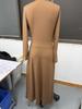 Europäisches & Amerikanisches Dünnes Strickkleid für Damen mit Tasche - Rundhalsausschnitt, Plissierter Langarm