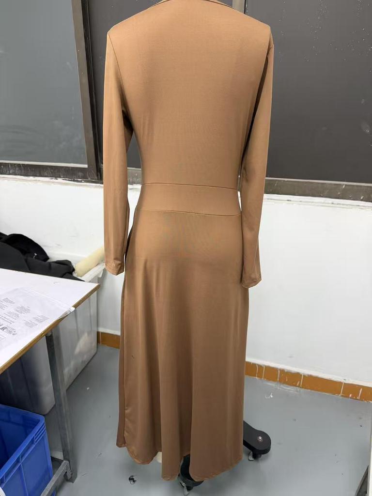 Europäisches & Amerikanisches Dünnes Strickkleid für Damen mit Tasche - Rundhalsausschnitt, Plissierter Langarm