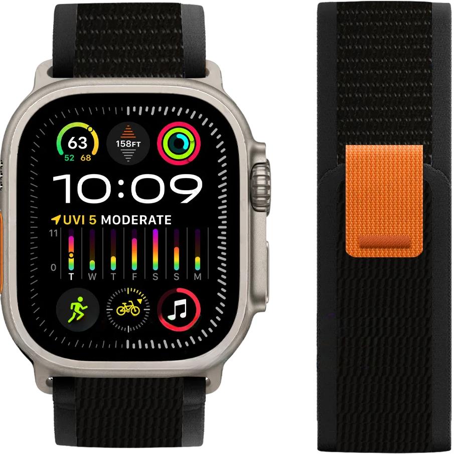 Nylon Strap for Apple Watch 1/2/3/4/5/6/7/8/9/10/11/SE Ultra 1/2/3 42/44/45/46/49mm, Black / Orange