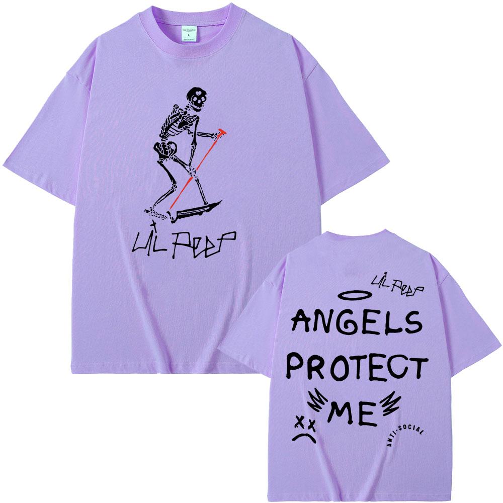 Rapper Lil Peep Cry Baby Angels Protect Me Skeleton Graphic T-shirts Men Women Hip Hop Vintage Oversized T Shirts Short Sleeve