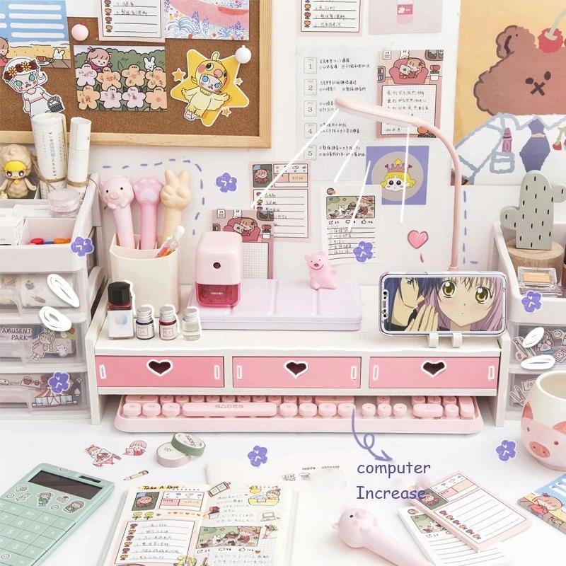 Monitor Laptop Wood Stand Multiple Styles 3 Drawers Computer Support Monitor Riser Holder Desktop Shelf Bedroom Table Shelf