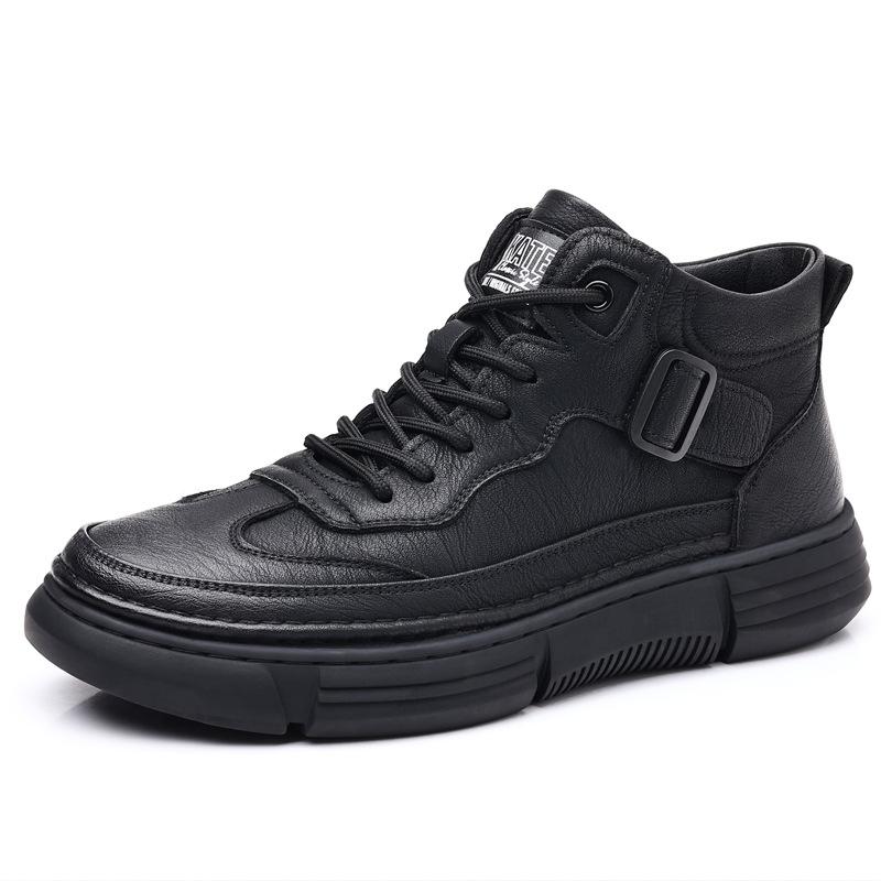 2025 Winter High-top Shoes Elderly Shoes Soft Leather Warm Plush Cotton Shoes Men's Casual Leather Shoes Middle-aged Dad Shoes