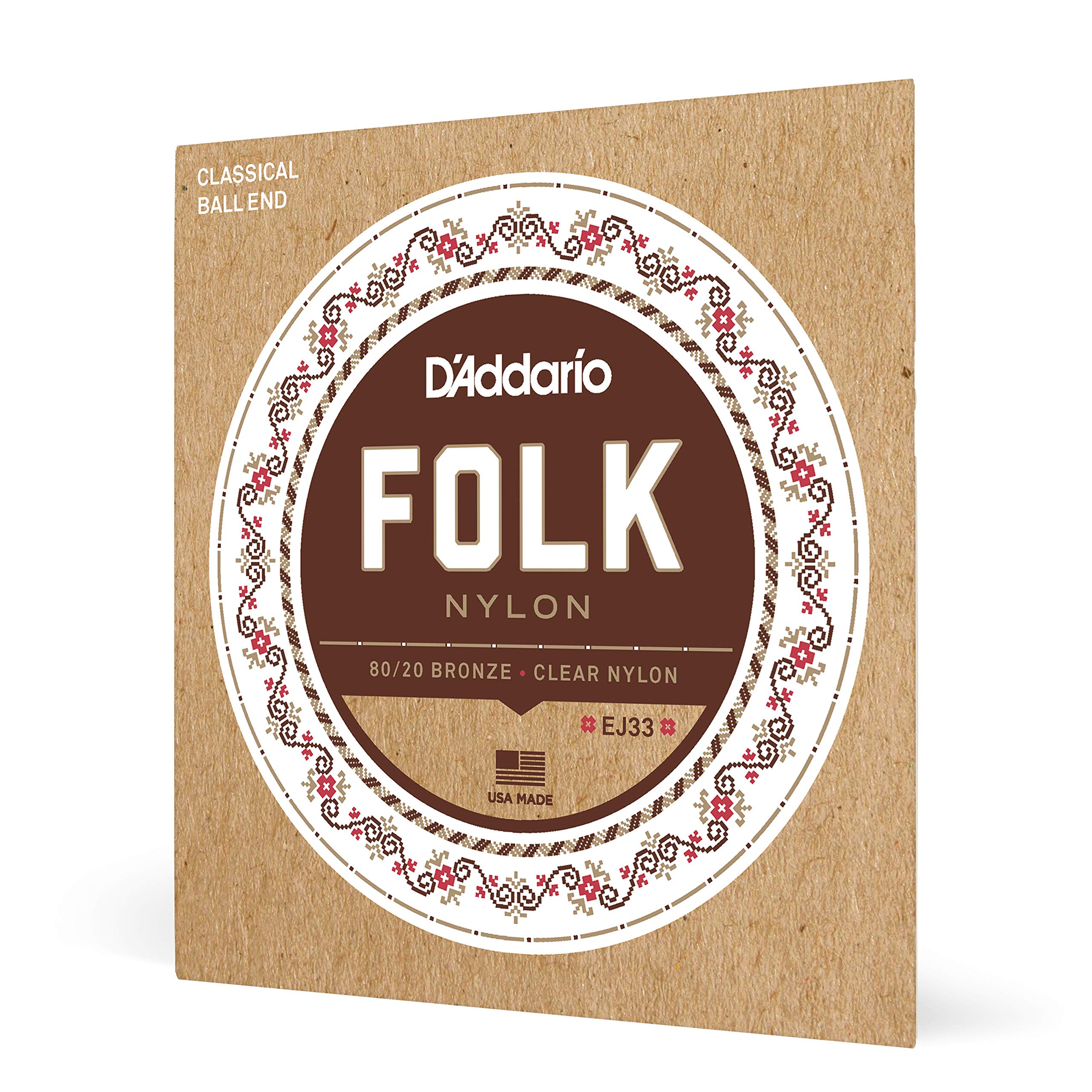 

D Addario Folk Nylon EJ33 Струны из нейлона с шариковым концом, 8020 БронзаПрозрачный нейлон дисканты