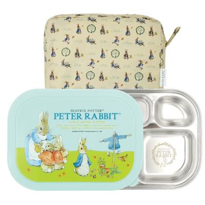 Peter Rabbit Sealed Plate Lunch Box + Pocket Set, Olive, Plate + Lid + Pocket, Popular Korean Parenting Items