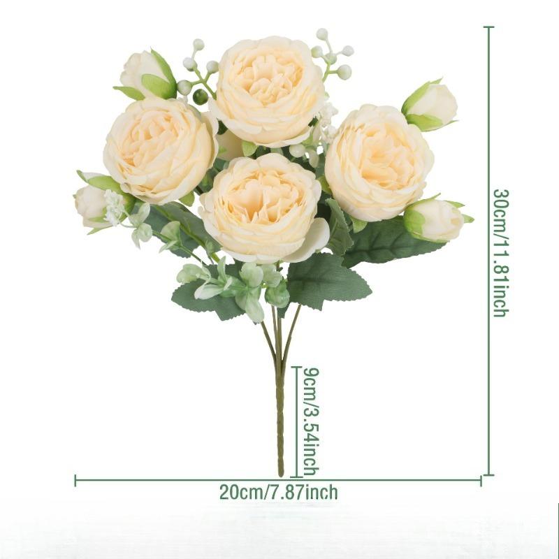 Rose Pink Silk Peony Artificial Flowers Bouquet 5 Big Head and 4 Bud Cheap Fake Flowers for Home Wedding Decoration indoor
