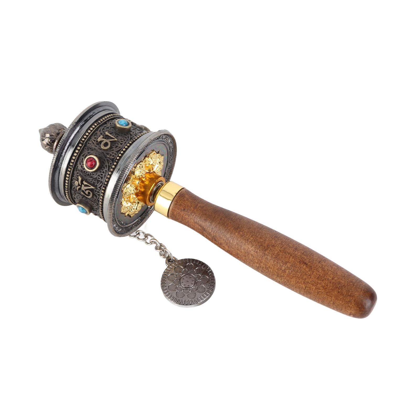 Hand Held Tibet Prayer Wheel 6 Words Mantra Double Brings Silent Auspicious Hand Cranking Buddhist Prayer Wheel