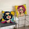 1pc Colorful Pop Art Canvas Comic Woman Pillow Case Square Bedroom Sofa Leisure Comfort Cushion Car Living Room Home Decoration