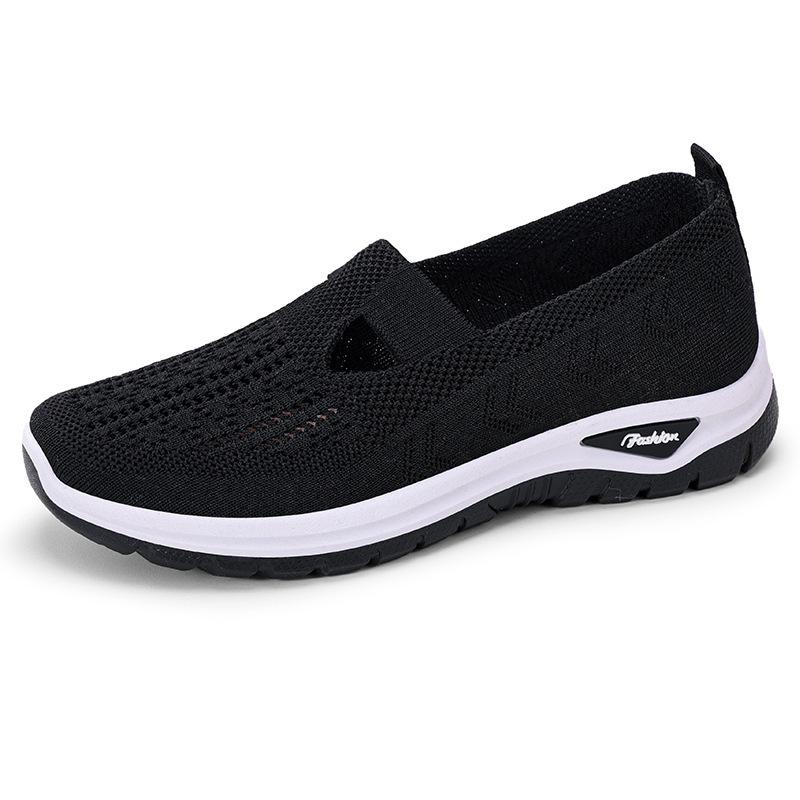 Shoes Women's shoes Versatile large size casual shoes Flying woven breathable single shoes Middle-aged and elderly mother shoes One pedal cloth shoes