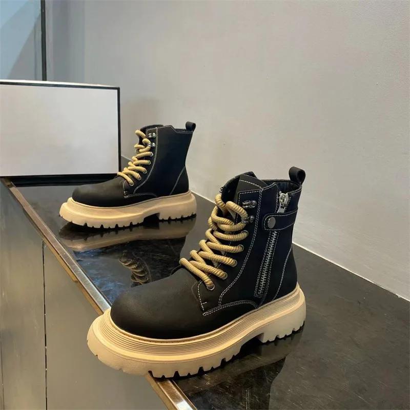 Fashion Spring and Autumn New Luxury Men's Shoes Thick Soled Tall Casual High Quality Work Boots Retro Fashion Outdoor Travel Warm Boots
