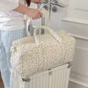Quilted Travel Bag for Women Cute Floral Weekend Bag with Zipper Large Cotton Gym Bag Portable Workout Grocery Pouch