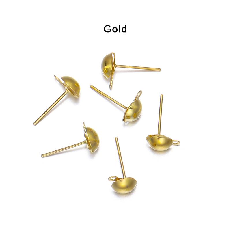 50Pcs 6mm 8mm Metal Half Ball Ear Studs Gold Color Bronze Rhodium Earring For For Women Charm Tragus Cartilage Piercing Jewelry