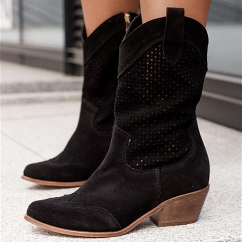 Fashion Thigh High Boots Winter New Mid Heel 40-43 Burnt Flower Low Cut Women's Boots Platform Shoes