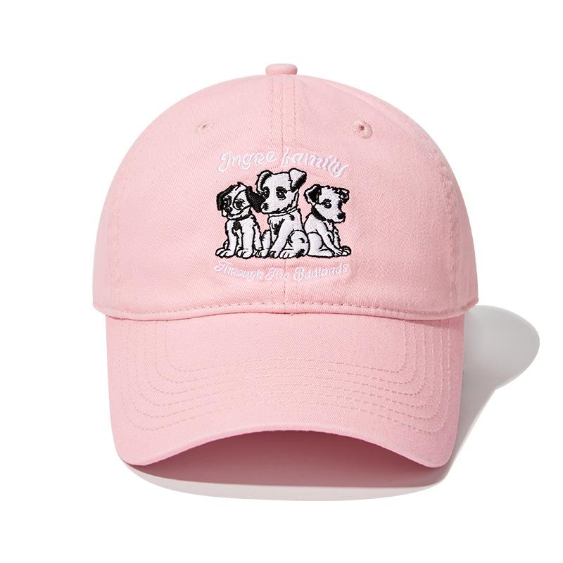 Baseball cap cute puppy embroidery retro red versatile visor production big head circumference cap