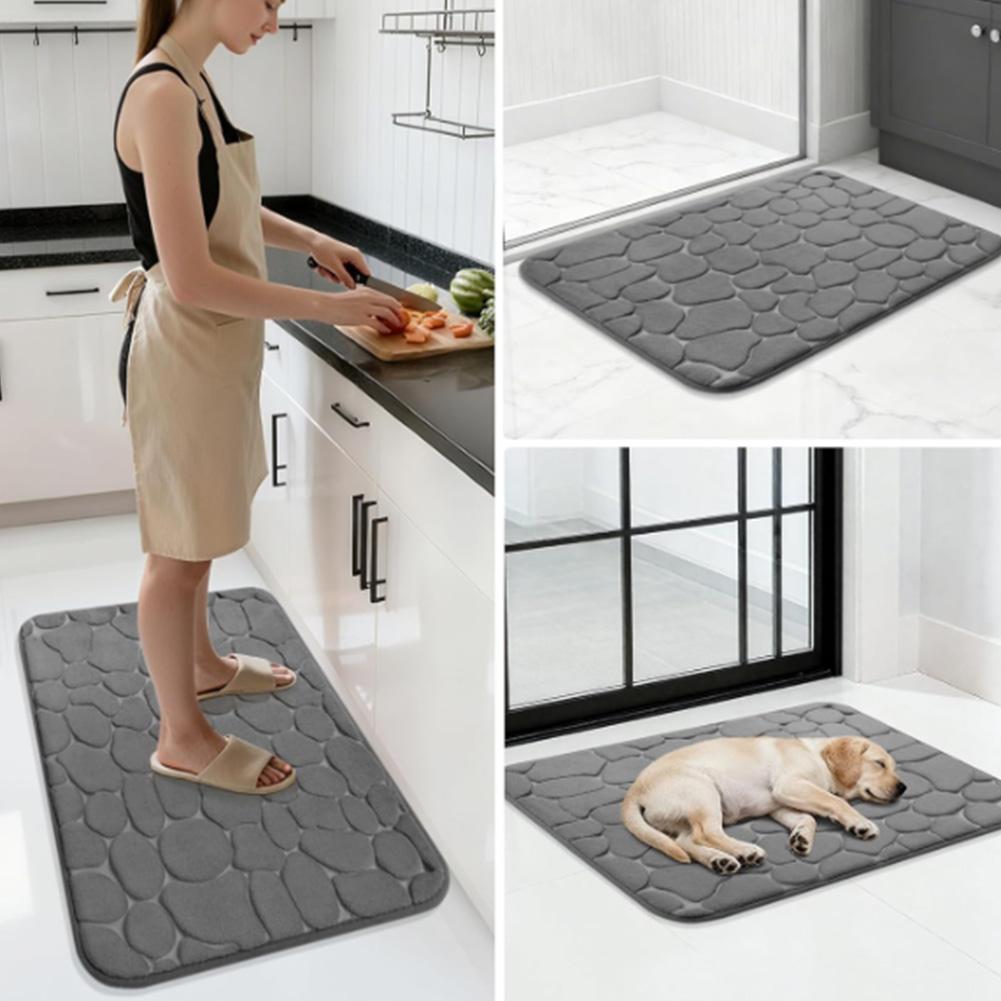 Memory Foam Bath Rug with Stone Design Absorbent and Non Slip for Bathroom Floors Quick Dry and Easily Washable Material
