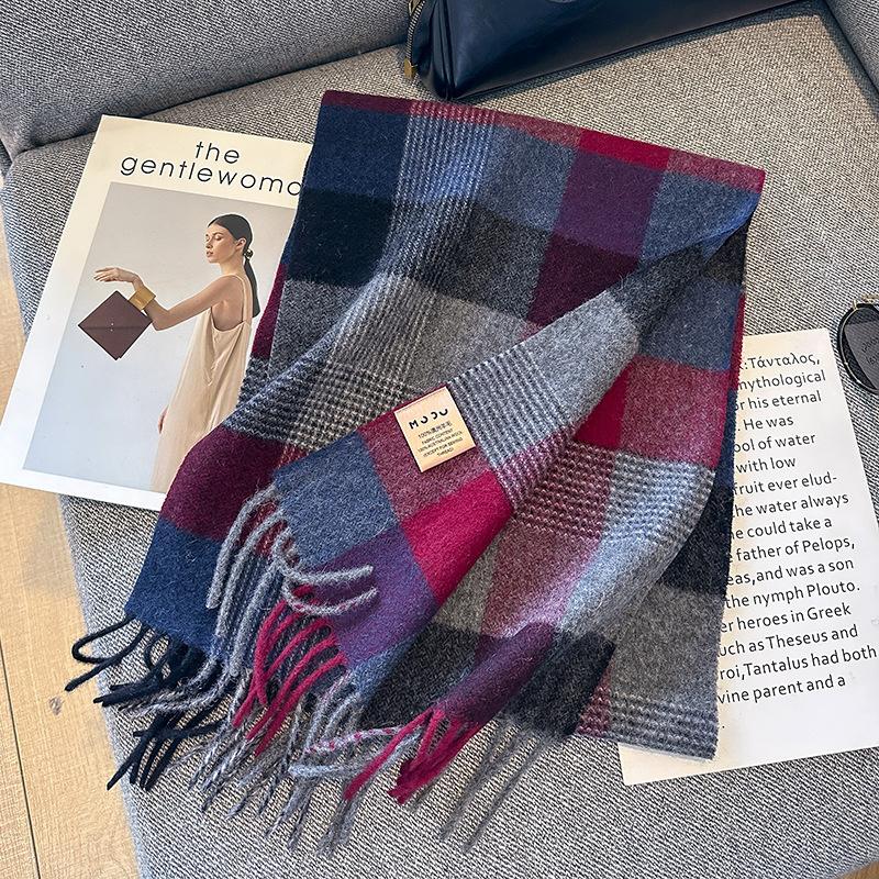 100% Wollschal für Damen Herren Britischer Stil Tartan Karo Kaschmirschals mit Quaste Damen Winter Warm Halstuch Schal