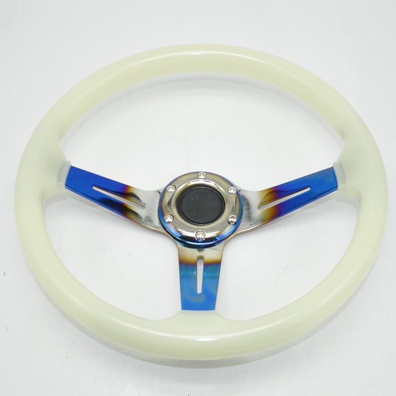 Universal Discoloration Car Steering Wheel 14 Inch 350mm Racing Sport Acrylic Auto Steering Wheel Day White/Night Green Bluing
