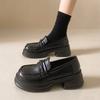 New Black Women's Autumn Retro One-pedal Small Leather Shoes Fashionable Round Head Single Shoes
