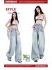 Versatile Loose Wide-Leg Denim Women's Pants - Slimming, Comfortable, Casual, Tall-Lengthening Patchwork for Spring