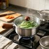 Nonstick Milk Pot with Wooden Handle Instant Noodle Lid And Handle, Stainless Steel Non-Stick Coated Induction Compatible Saucepan for Dorms