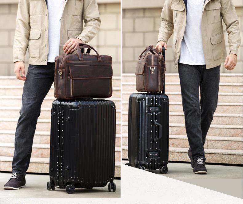 Genuine Leather Men's 17-inch Laptop Briefcase, Crossbody Cowhide Commuter Bag