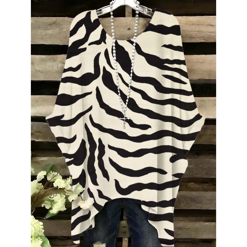 Women s Oversized Drop Shoulder Round Neck T-Shirt   Fashionable Women s Drop Shoulder T-Shirt with Zebra Print Design   Front Print   Drop Shoulder 1XL
