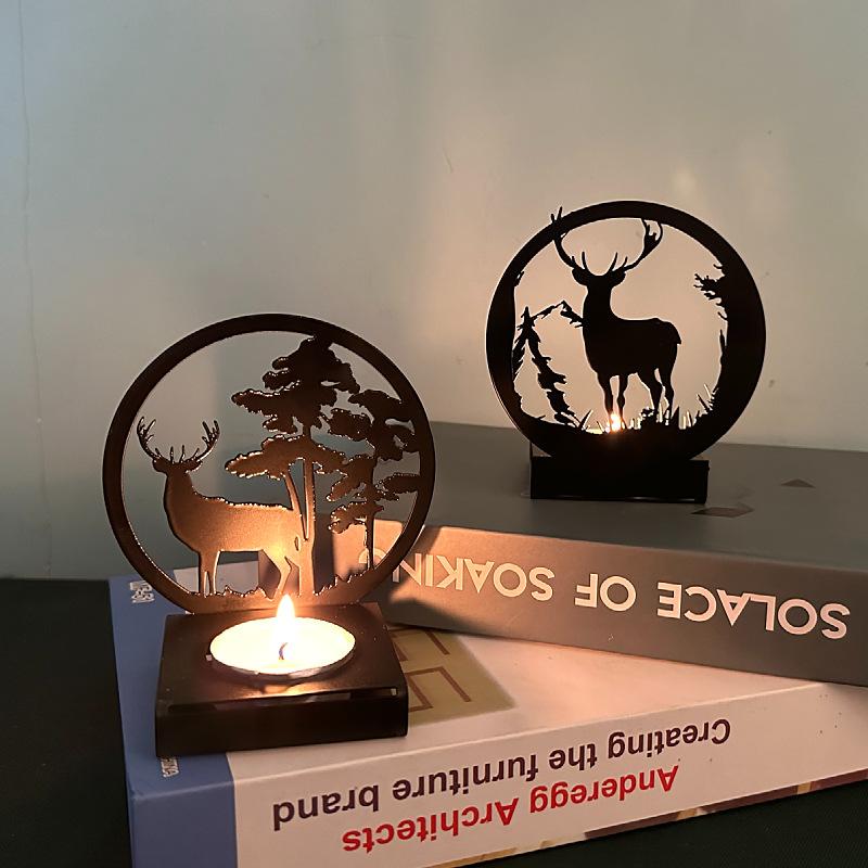 1ks kreativní ozdoby, svícny, kovové černé tepané železo, losí vánoční zářící dekorace řemesla