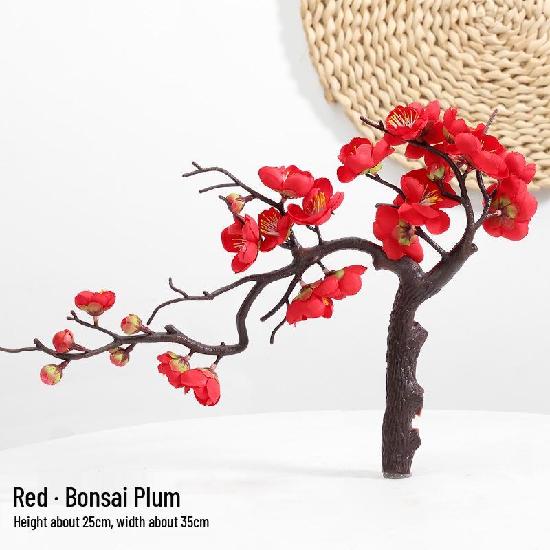Artificial Plum & Peach Blossom Bonsai: Dried Flower Arrangement for Indoor Decoration
