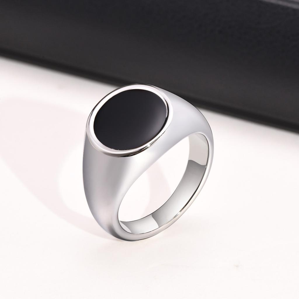 Stilvolle 13mm Siegelringe für Männer, Wasserdichter Edelstahl-Fingerring mit Schwarzer Emaille, Männlicher Rock Punk Ring Schmuck
