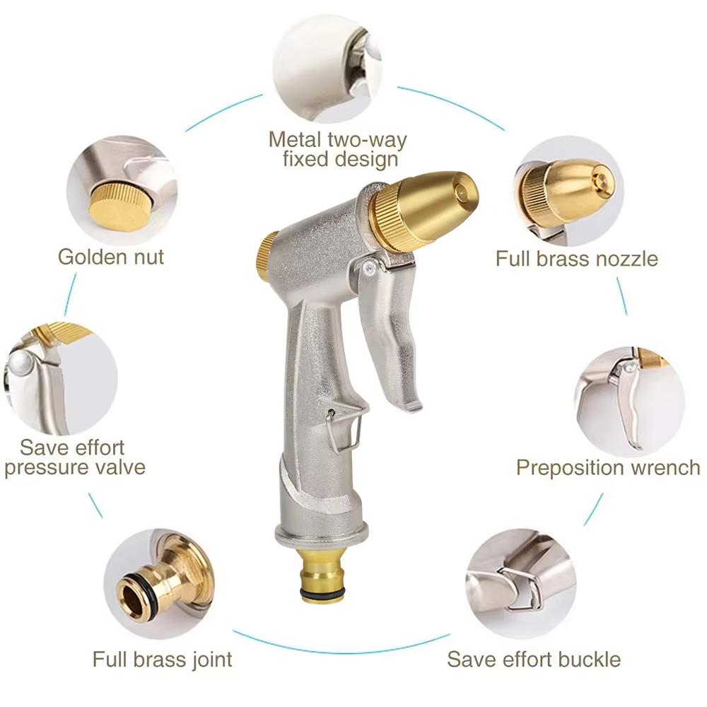 High Pressure Metal Garden Water Spray Sprayer with Hose Jet for Lawn Car Washing Yard Watering - Household Garden Sprinkle Gun