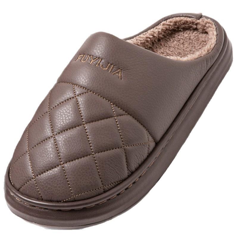 Waterproof large size cotton slippers household piled thickened plush slippers winter warm winter cotton slippers outer wear