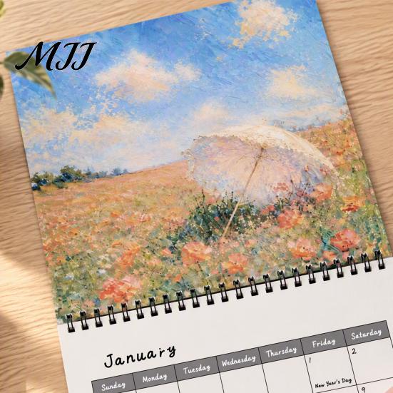 Study Room Decoration 2027 Artwork Wall Calendar, Impressionist Landscape 12 Month Art Calendar Planner, Oil Painting Hanging for Home Office