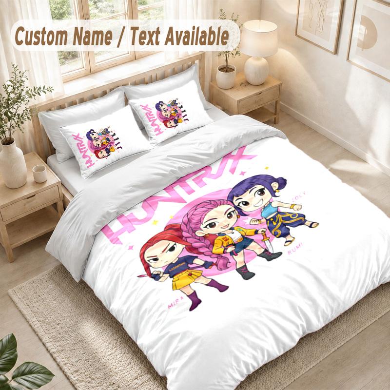 Kpop Demon Hunters Bettwäsche-Set, 1 Bettbezug & 2 Kissenbezüge Weich Bequem Schlafzimmer Heimtextil Dekor