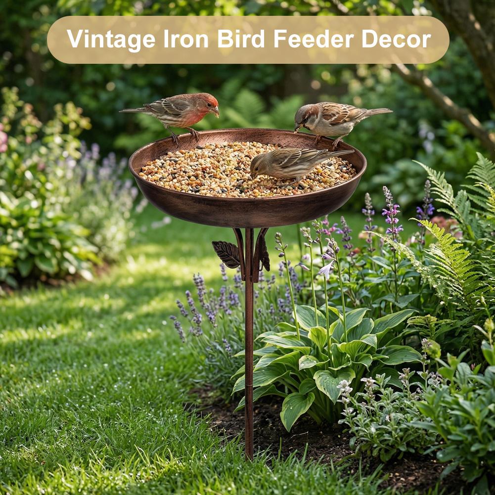 Removable 13 Inch Dia Bowl Metal Bird Bath with Metal Stake Vintage Metal Bird Bath Bowl Freestanding Birdfeeder for Outdoors
