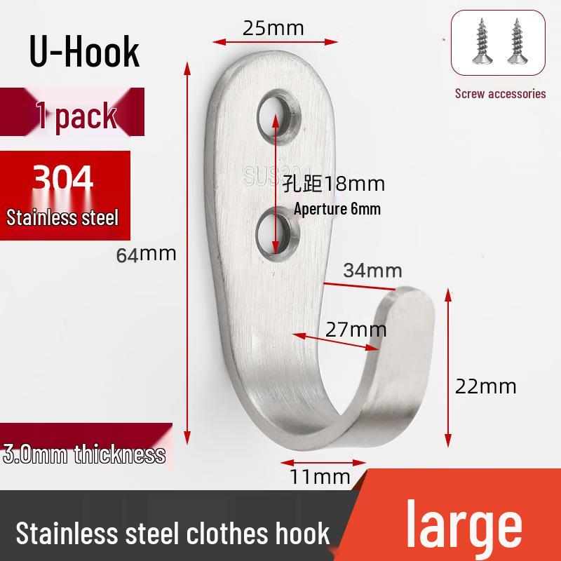 

304 Stainless Steel U-shaped Heavy-duty Coat Hooks (10-pack)