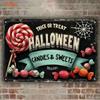 Vintage Halloween Metal Sign  2D Flat Candy Decor for Home Party Rustic Wall Art