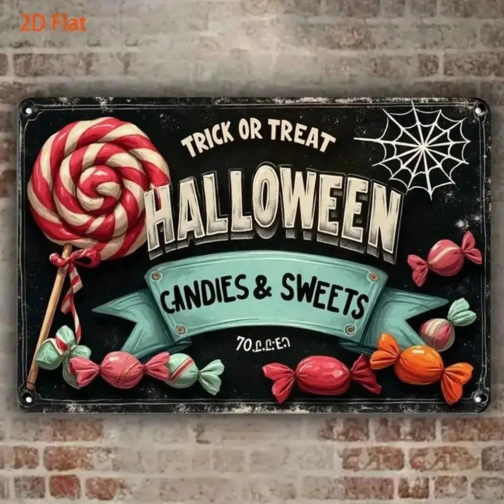 Vintage Halloween Metal Sign 2D Flat Candy Decor for Home Party Rustic Wall Art