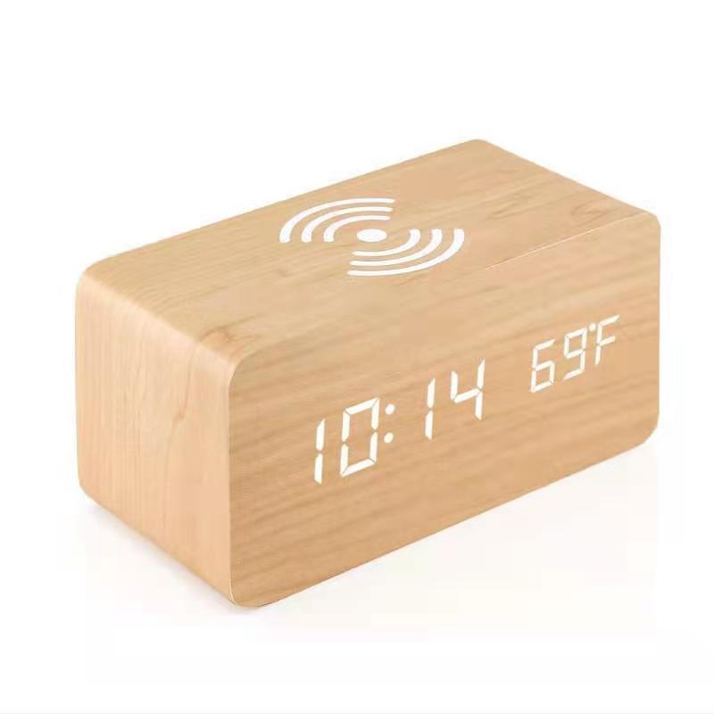 Modern Wooden Led Digital Clock With Temperature Display For Home Office Decor