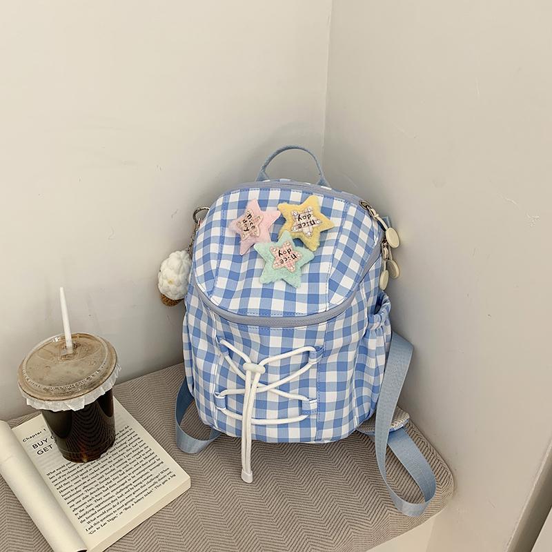 Women's Plaid Mini Backpack Junior High School Student Schoolbag Lightweight Backpack