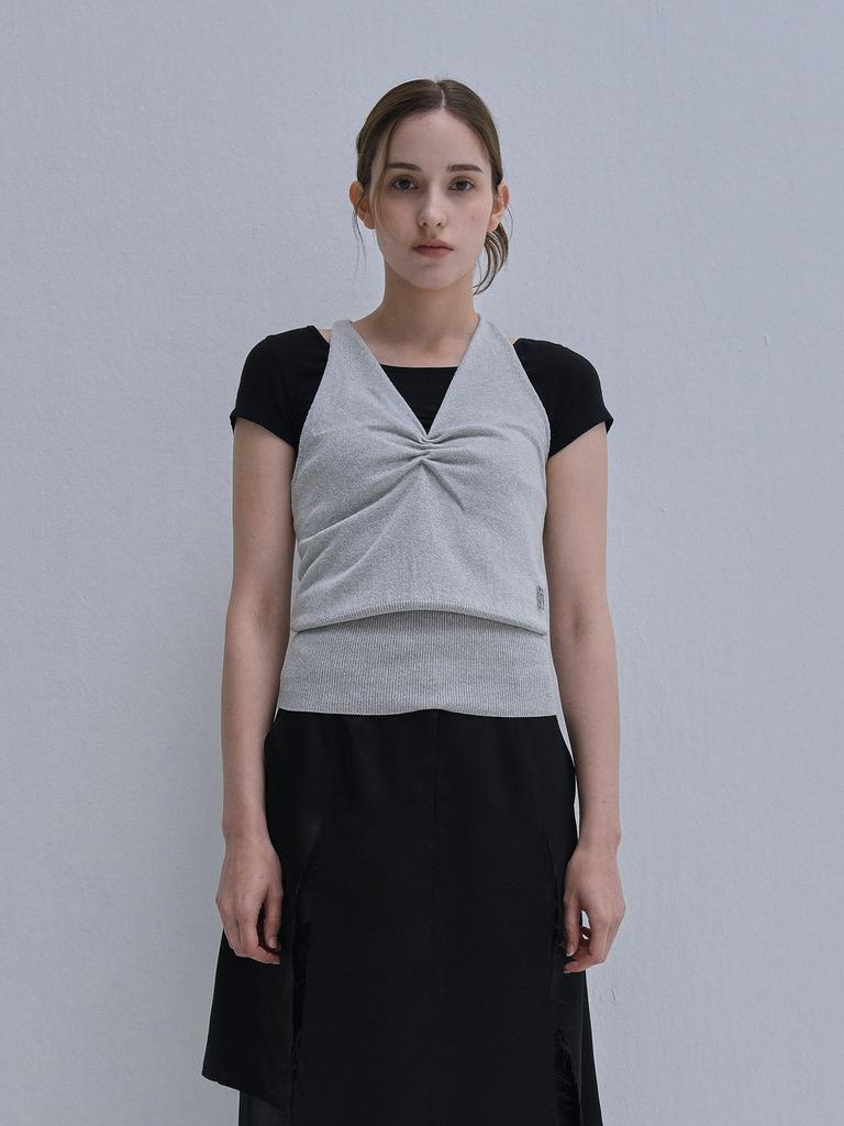 Iteoneollain Scarf Halter Knit Top_Gray