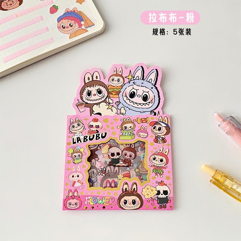 5pcs/pack Labbubu DIY Stickers Creative Cartoon Sticker DIY Scrapbook Diary Cup Aesthetic Sticker School Diy Handbook Stationery