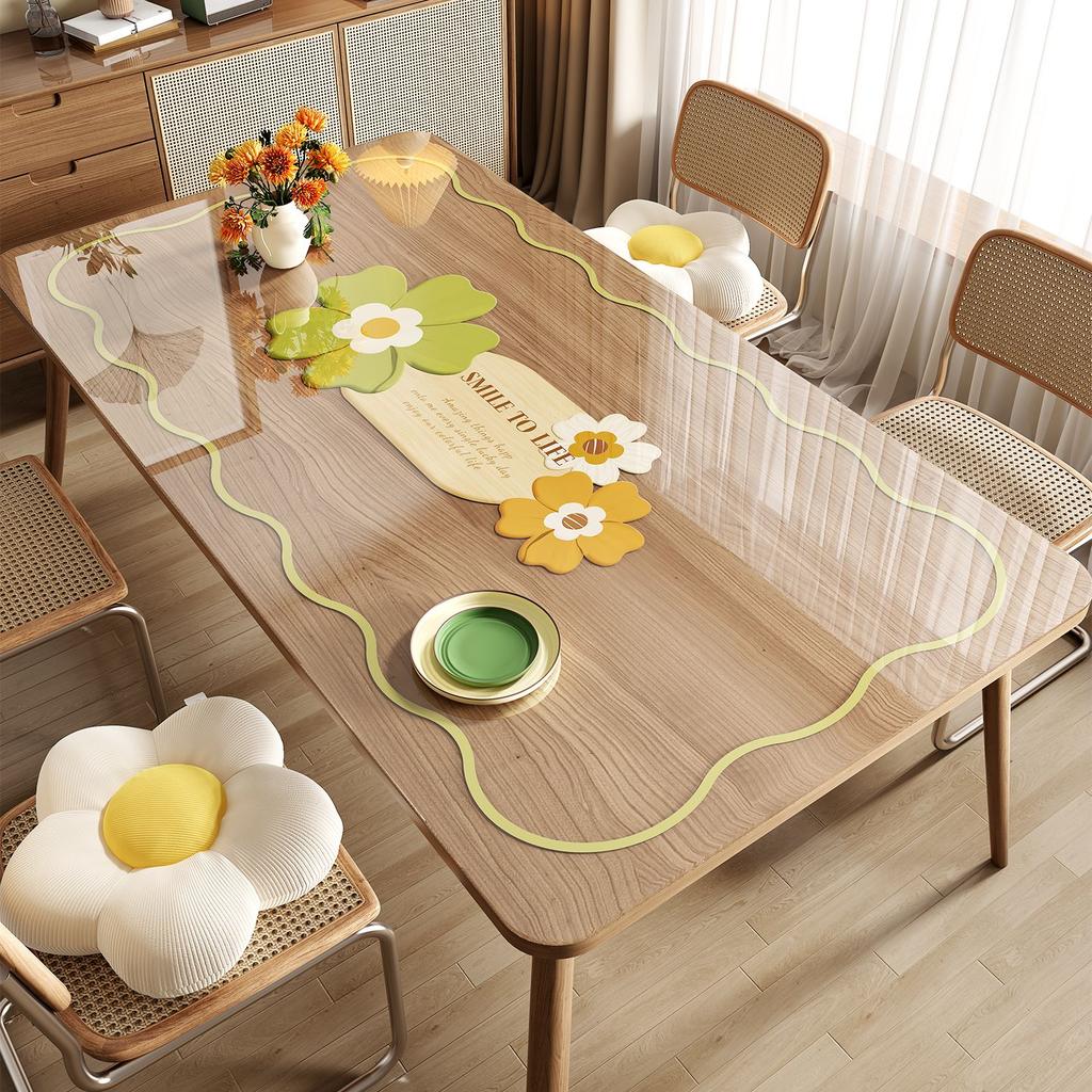 Weiche Glas-Tischmatte—Verdickt, Fettbeständig, Wasserbeständig, Hitzebeständig, Waschfreie PVC-Tischdecke—Transparente Esstischmatte