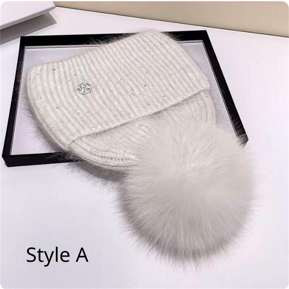 New In Hat Real Fox Fur Pom Poms Hat Women Outdoor Warm Skullies Beanie Winter Hat For Women Rabbit Knitted Thick Cap Christmas