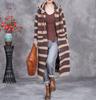 Johnature Vintage Style Contrast Stripe Hooded Casual Knit Coat Woman Autumn Fashion Long Sleeves Chinese Style Coat