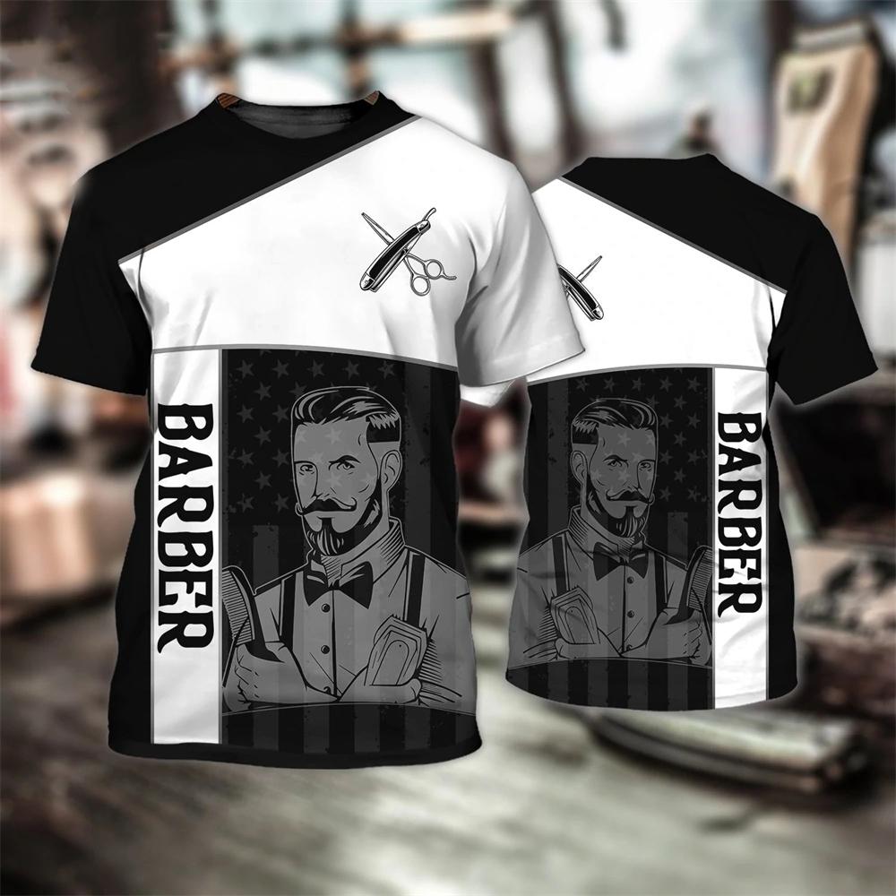 

Fashion T-shirt for Mens Barber Shop Shirt 3D Print Custom Short Sleeve Tops Barber Work Clothes Oversized Tee Shirt Men Clothin XXS