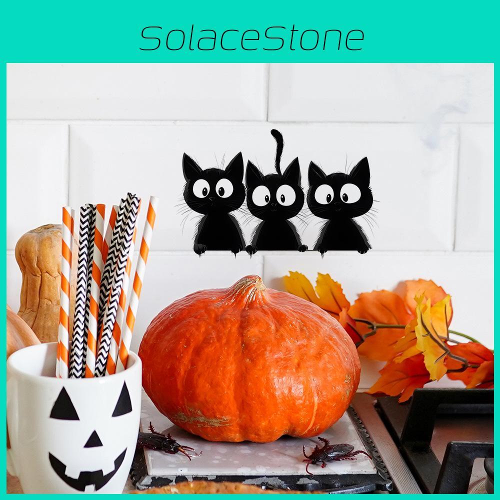 Black Halloween Cute Cat Switch Sticker Wall Decor For Living Room And Office