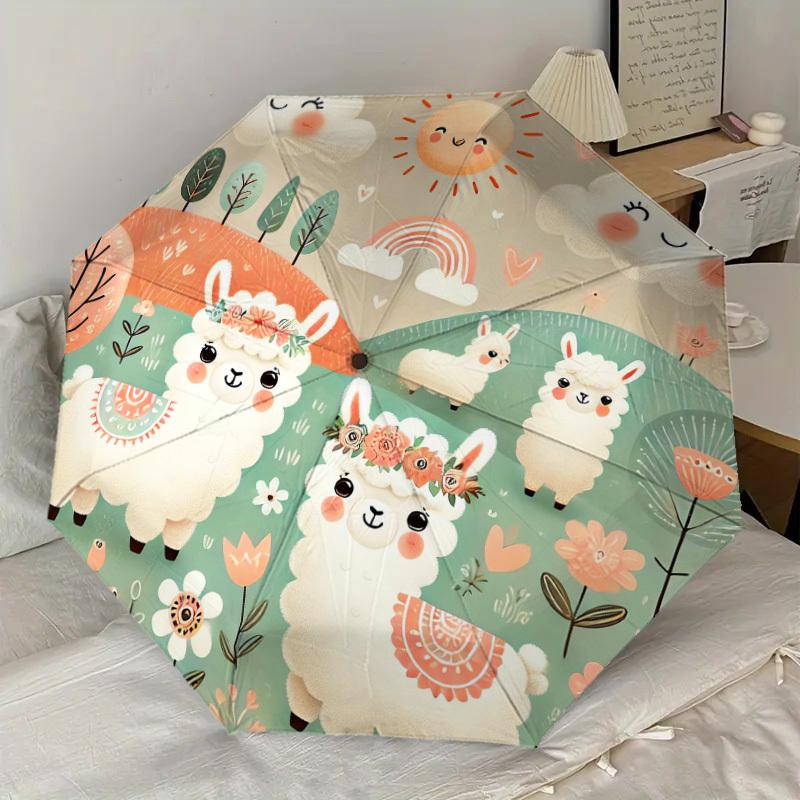 1pc Llama Flowers Pattern Umbrella Design Automatic Opening and Closing Umbrella, High-quality Travel Umbrella, Lightweight and Portable, -74